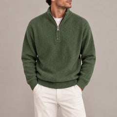 Corduroy Quarter-Zip Jumper – Olive Green