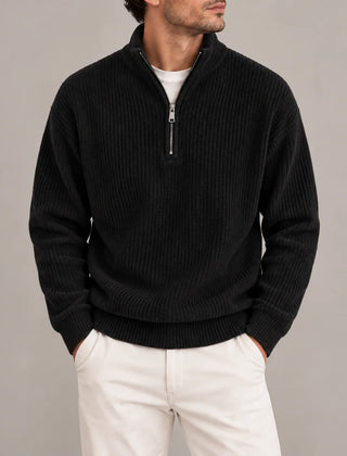 Corduroy Quarter-Zip Jumper – Black