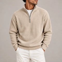 Corduroy Quarter-Zip Jumper – Beige