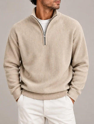 Corduroy Quarter-Zip Jumper – Beige