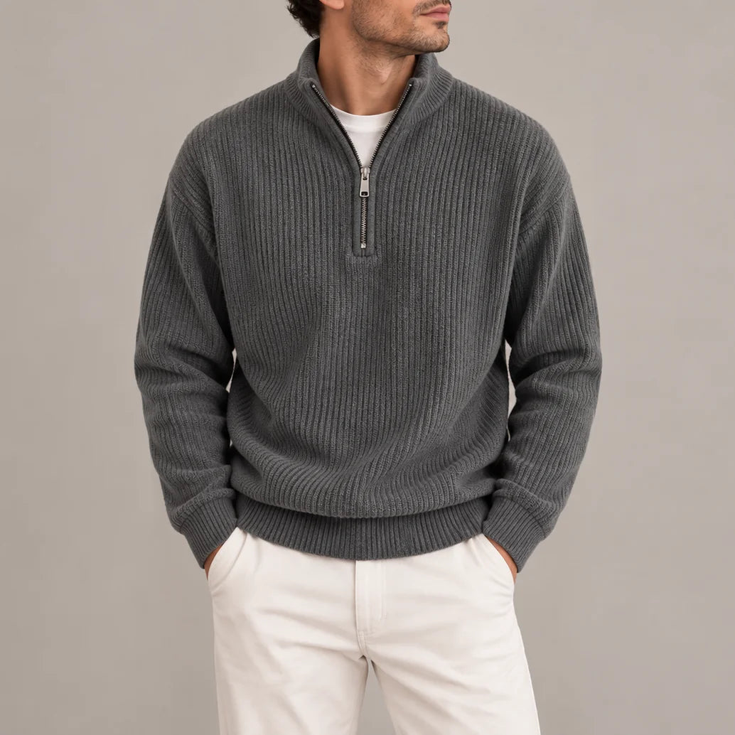 Corduroy Quarter-Zip Jumper – Grey