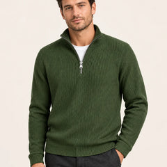 Fine Rib Quarter Zip Jumper – Olive Green