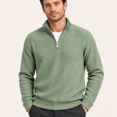Fine Rib Quarter Zip Jumper – Sage Green