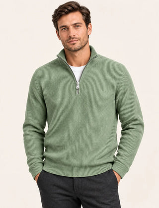 Fine Rib Quarter Zip Jumper – Sage Green