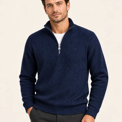 Fine Rib Quarter Zip Jumper – Navy