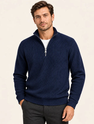 Fine Rib Quarter Zip Jumper – Navy