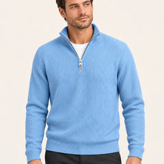 Fine Rib Quarter Zip Jumper – Baby Blue