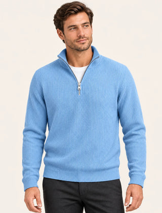 Fine Rib Quarter Zip Jumper – Baby Blue
