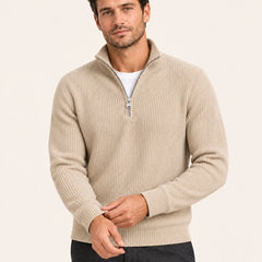 Fine Rib Quarter Zip Jumper – Beige