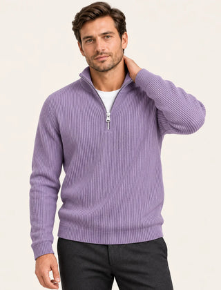 Fine Rib Quarter Zip Jumper – Lilac