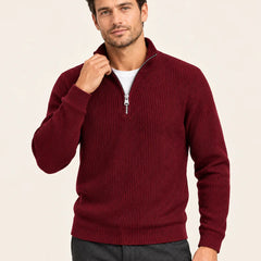 Fine Rib Quarter Zip Jumper – Burgundy