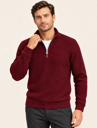 Fine Rib Quarter Zip Jumper – Burgundy