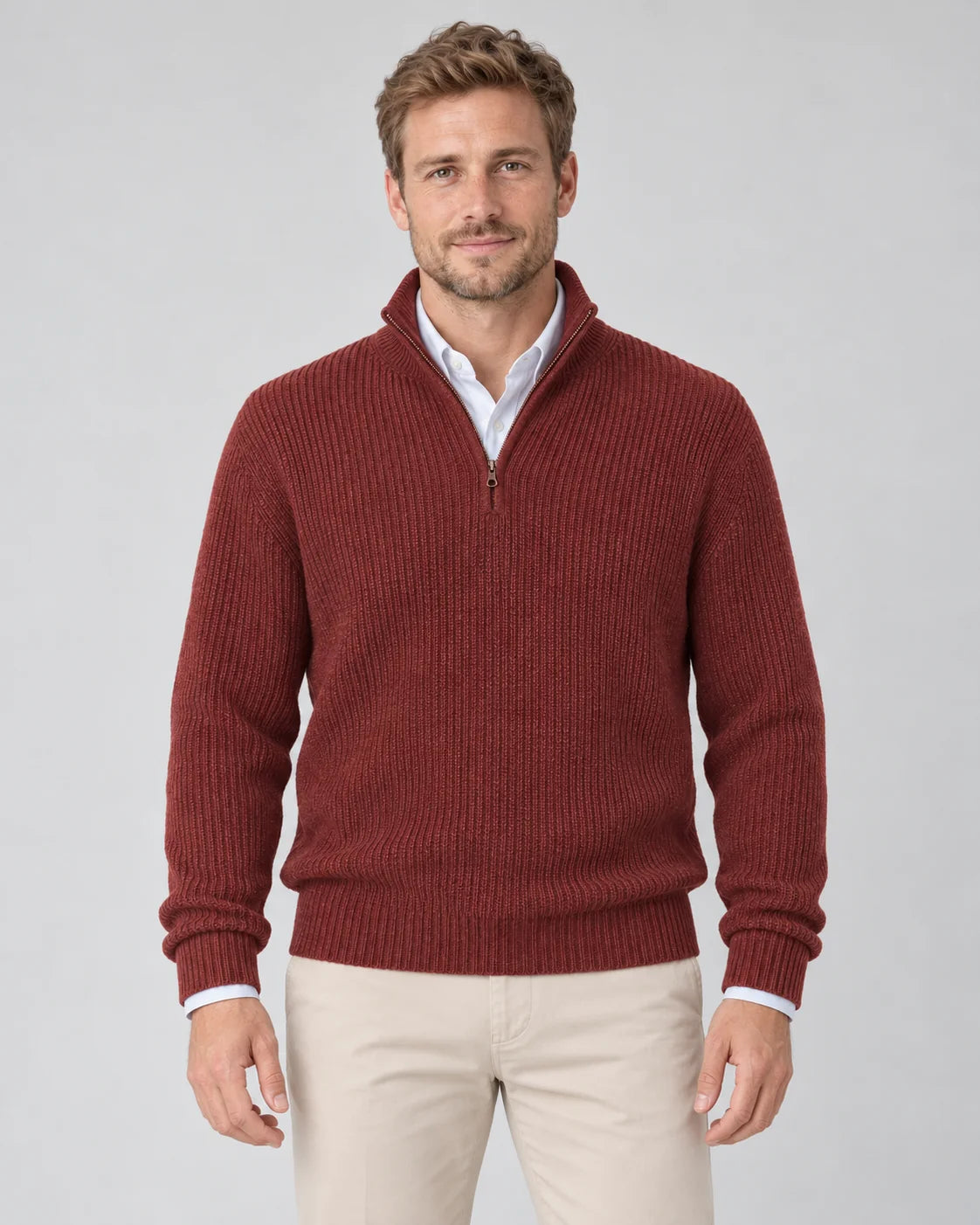 Cashmere Quarter-Zip Jumper – Red