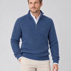 Cashmere Quarter-Zip Jumper – Blue
