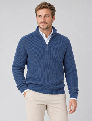Cashmere Quarter-Zip Jumper – Blue