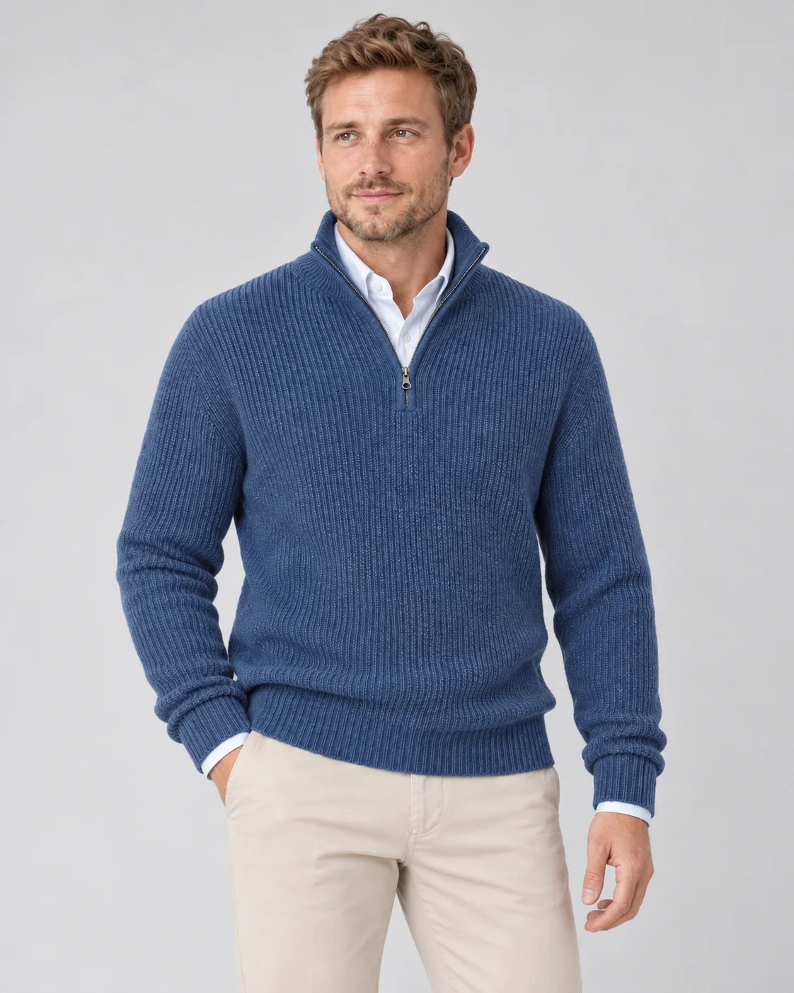 Cashmere Quarter-Zip Jumper – Blue
