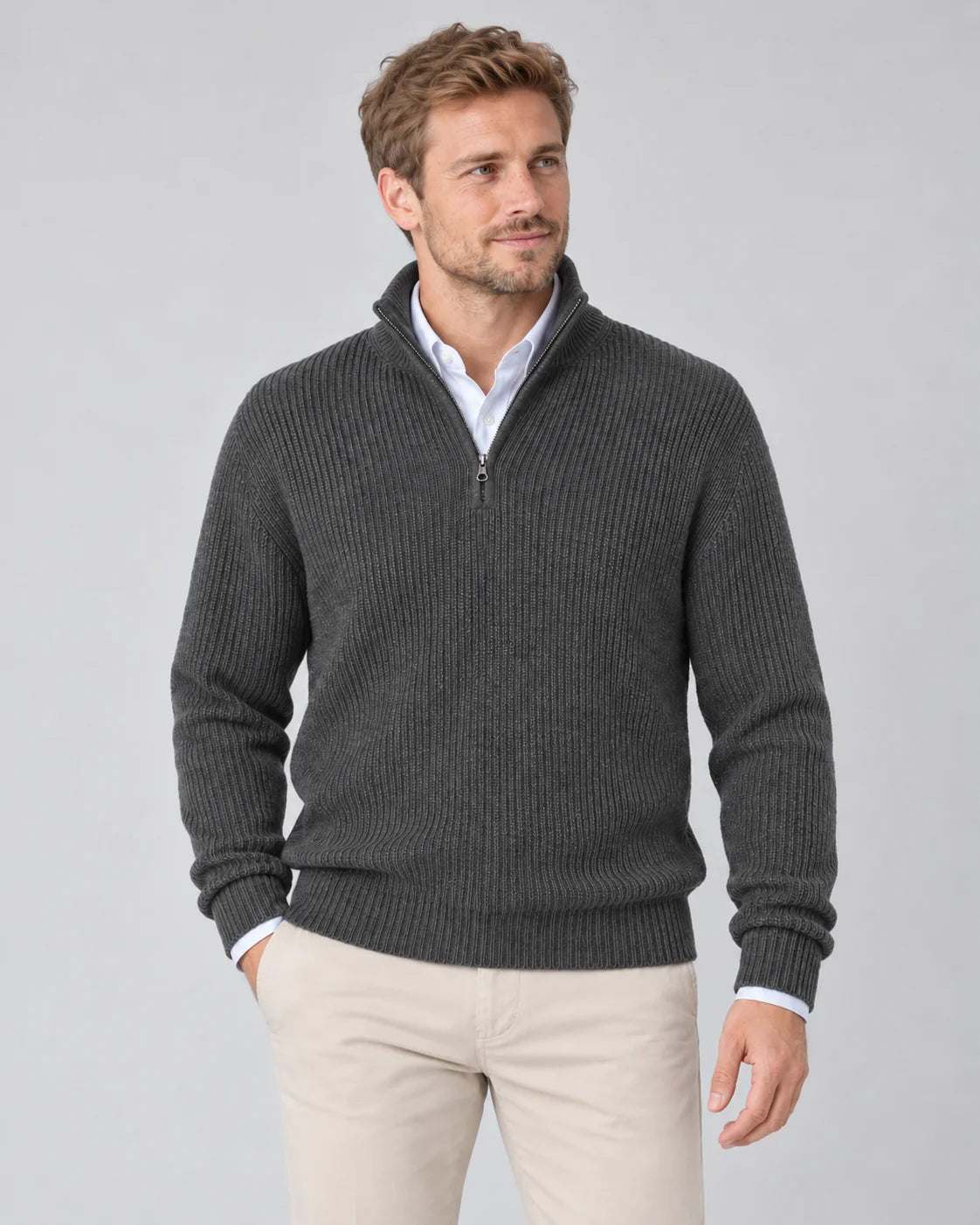 Cashmere Quarter-Zip Jumper – Grey
