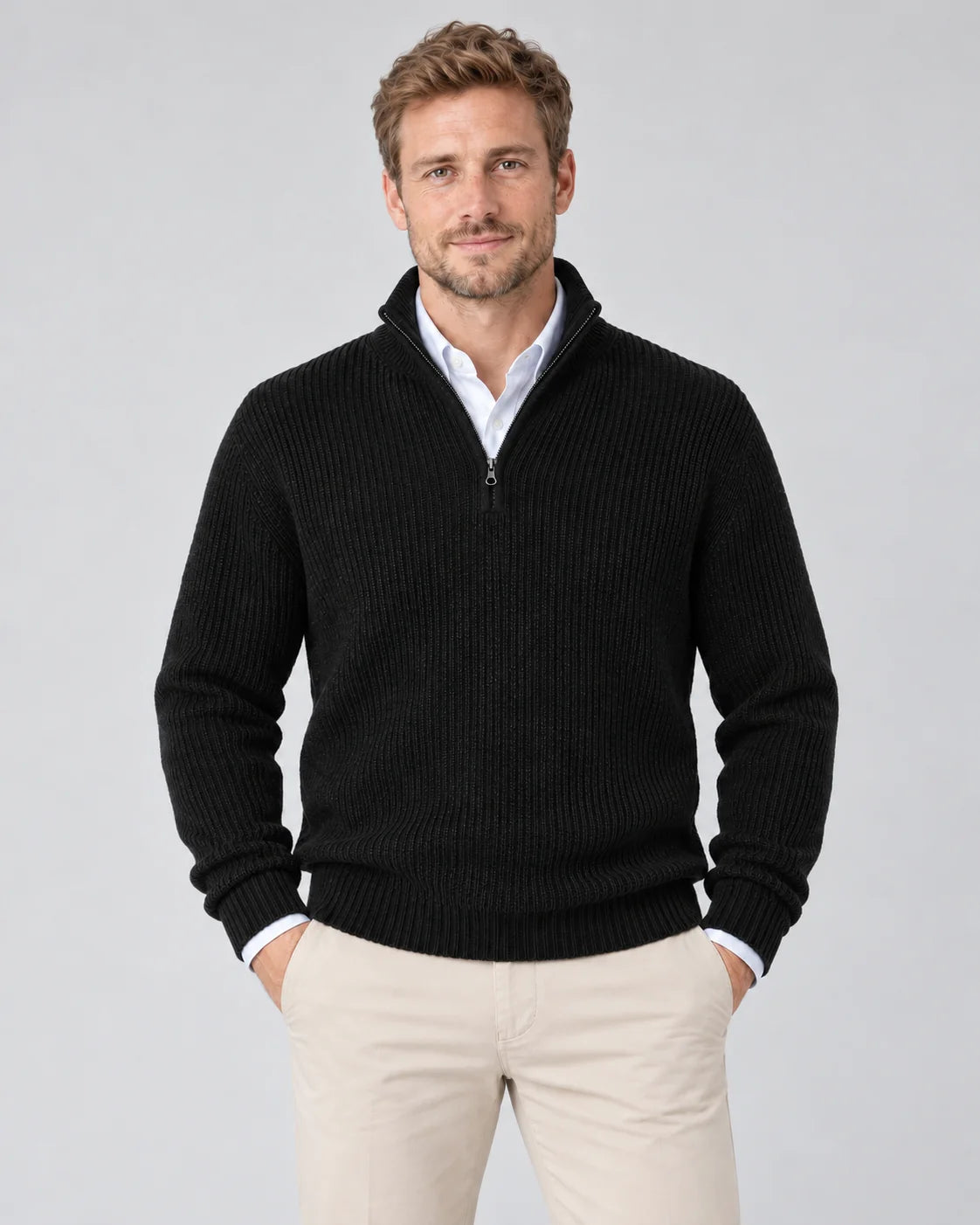 Cashmere Quarter-Zip Jumper – Black