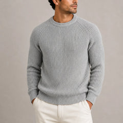 Fisherman Rib Knit Sweater – Grey