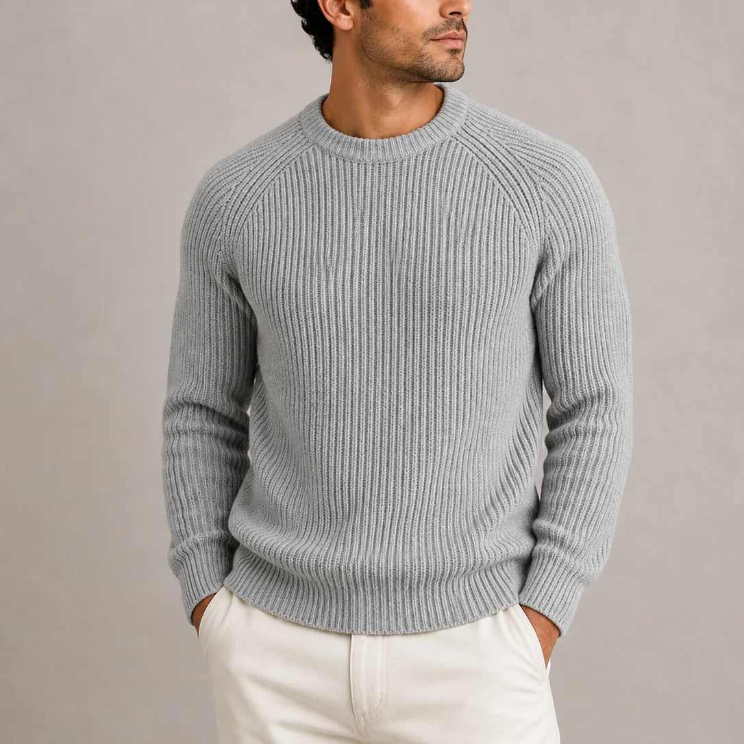Fisherman Rib Knit Sweater – Grey