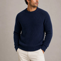 Fisherman Rib Knit Sweater – Navy