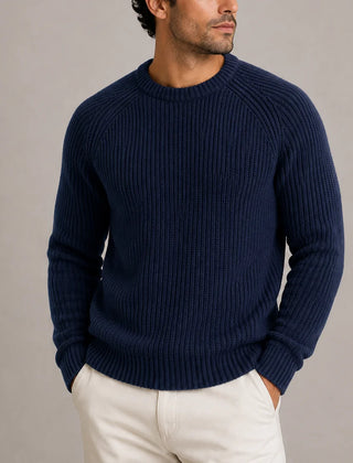 Fisherman Rib Knit Sweater – Navy