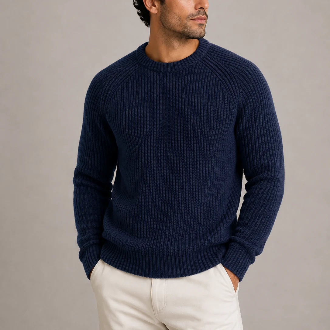 Fisherman Rib Knit Sweater – Navy
