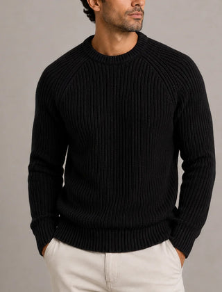 Fisherman Rib Knit Sweater – Black