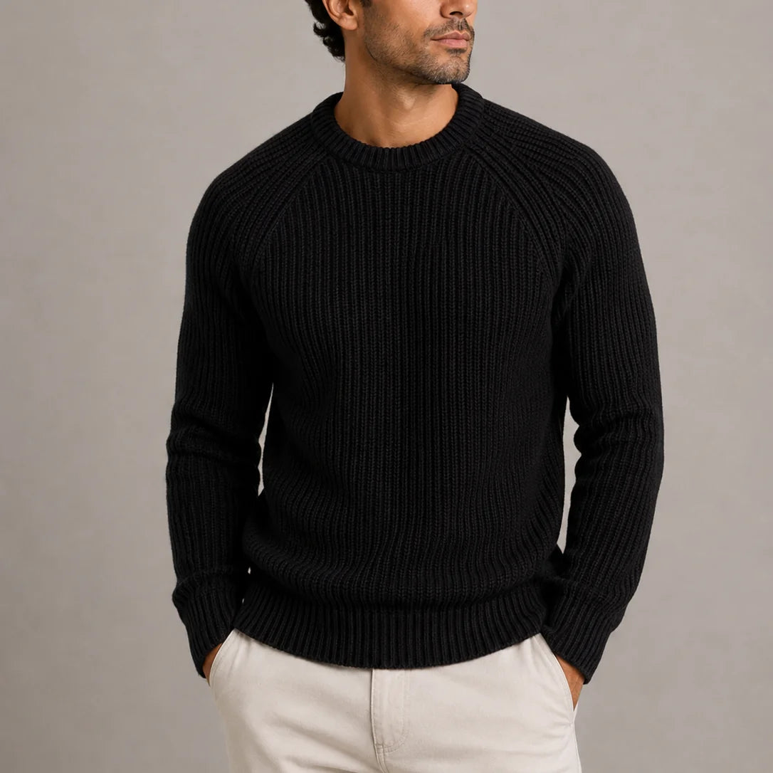 Fisherman Rib Knit Sweater – Black