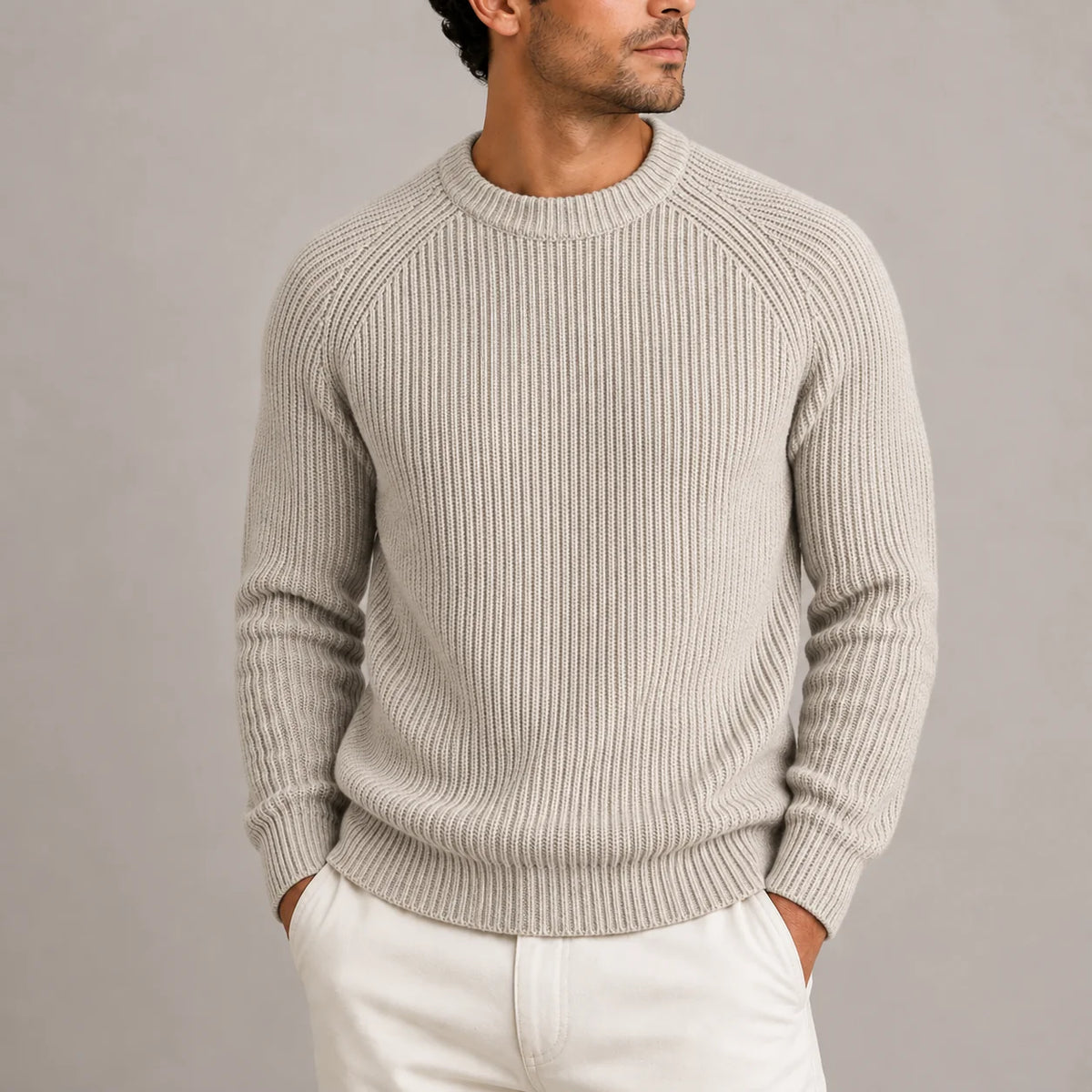 Fisherman Rib Knit Sweater – Stone