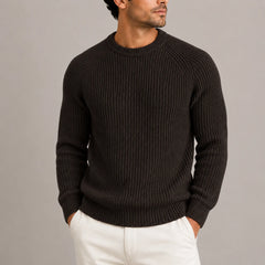 Fisherman Rib Knit Sweater – Dark Brown