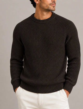 Fisherman Rib Knit Sweater – Dark Brown