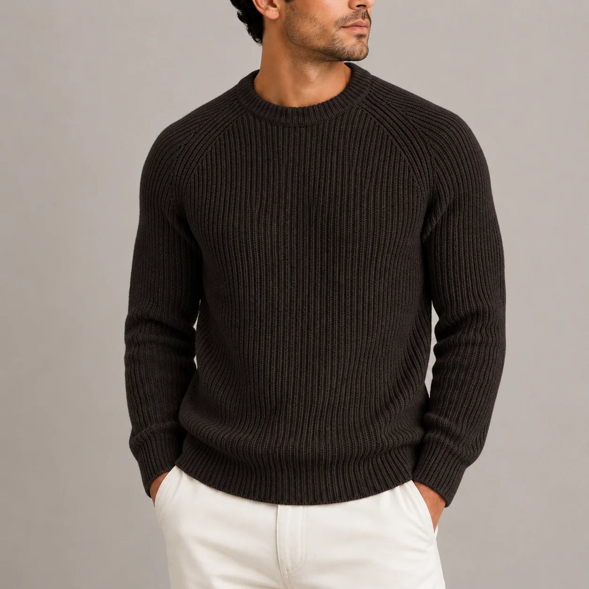 Fisherman Rib Knit Sweater – Dark Brown