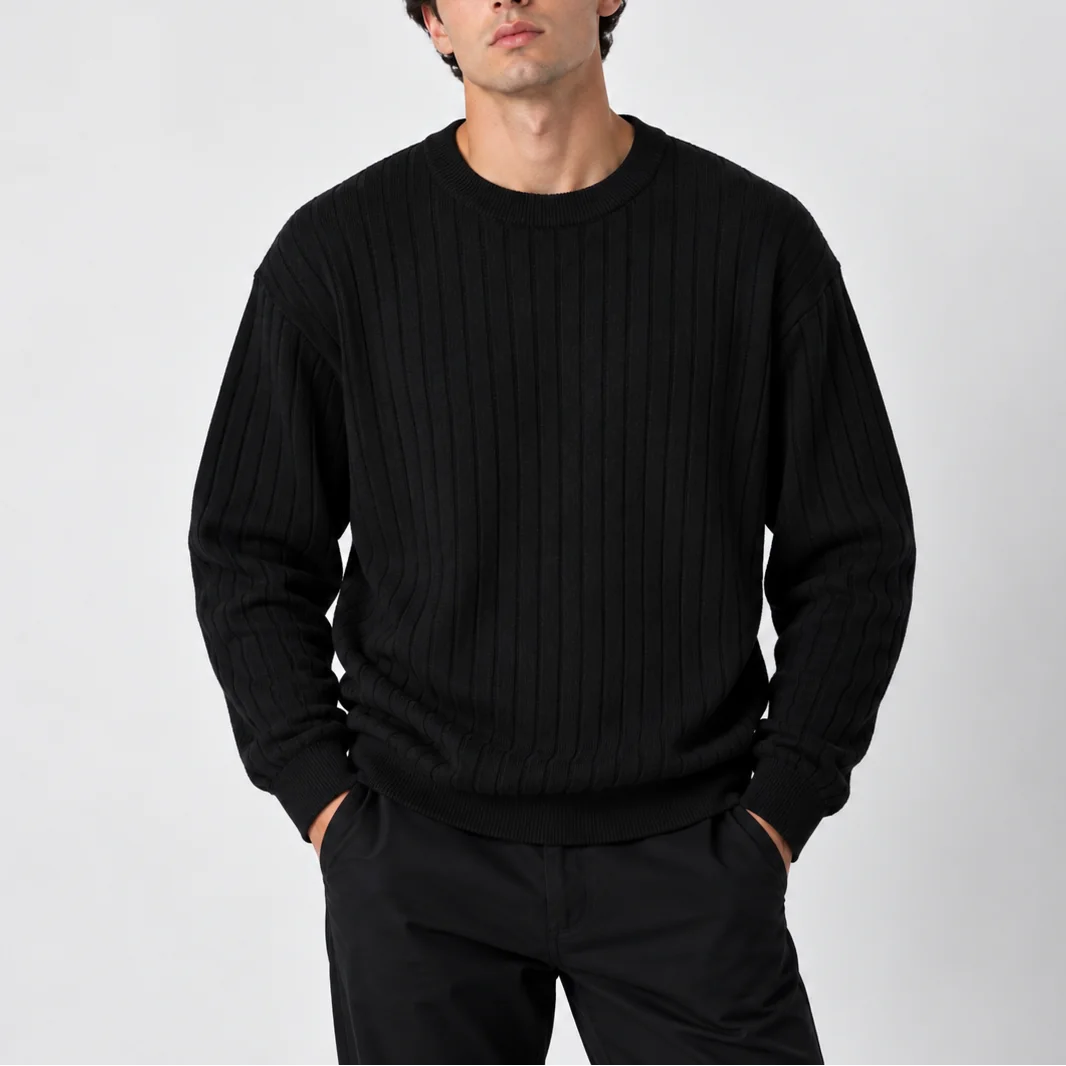 Ribbed Crew Neck Jumper – Black