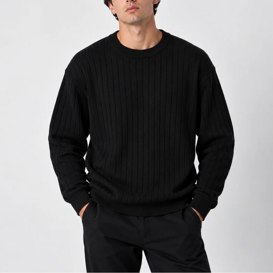 Ribbed Crew Neck Jumper – Black