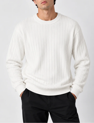 Ribbed Crew Neck Jumper – White