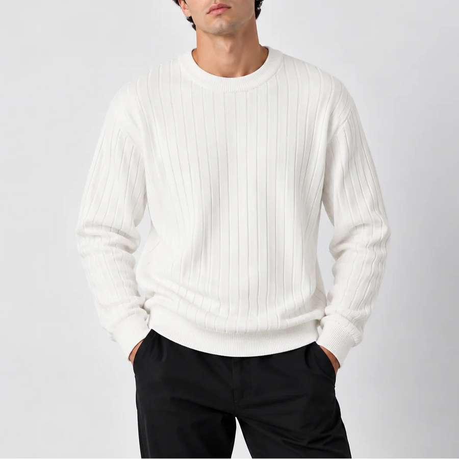 Ribbed Crew Neck Jumper – White