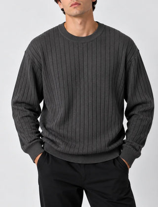 Ribbed Crew Neck Jumper – Grey