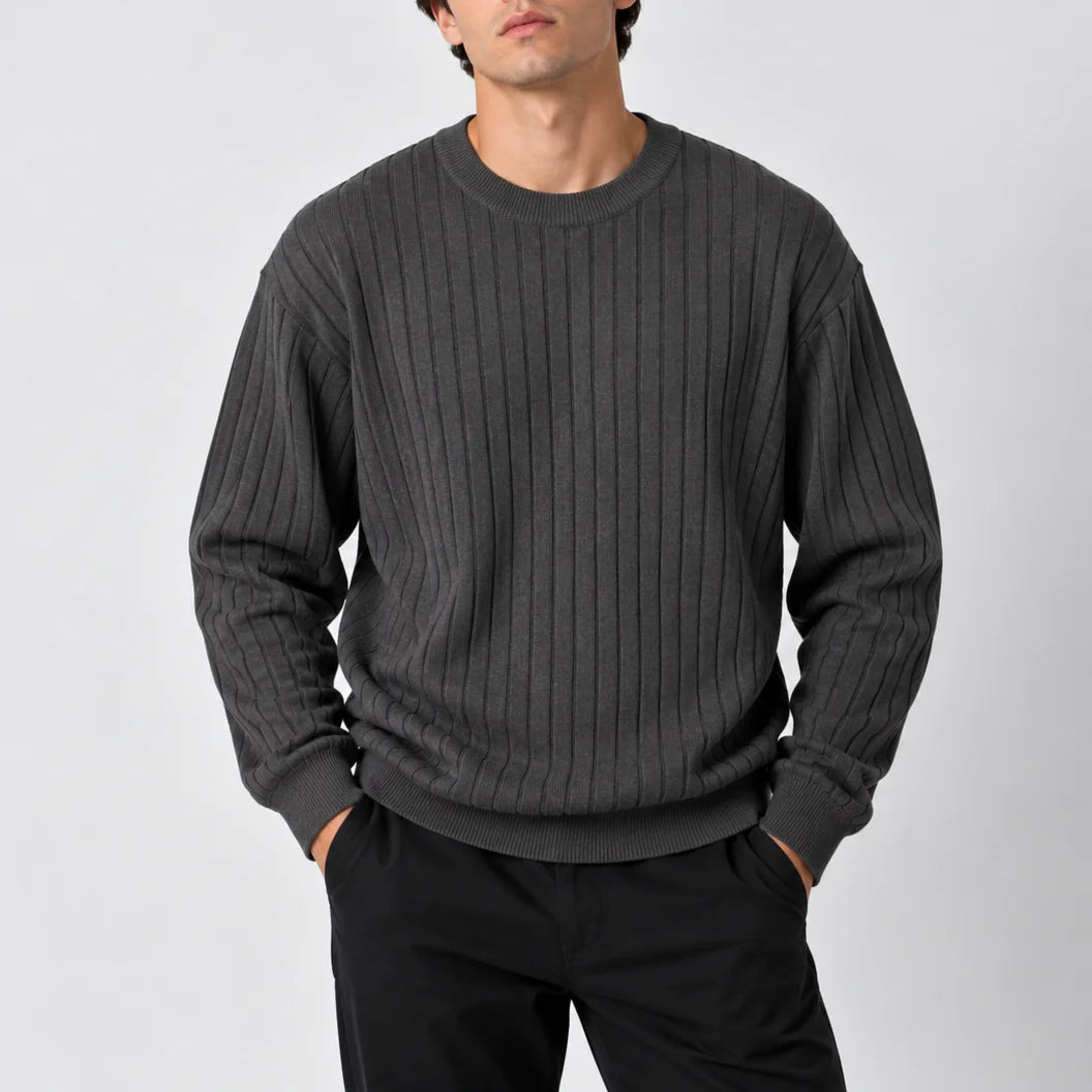 Ribbed Crew Neck Jumper – Grey