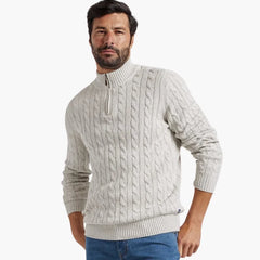 Cable Knit Half-Zip Jumper – Light Grey