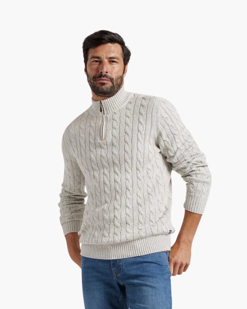 Cable Knit Half-Zip Jumper – Light Grey