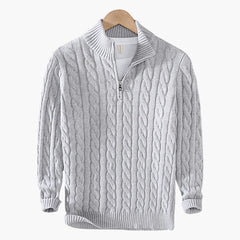 Cable Knit Half-Zip Jumper – Light Grey