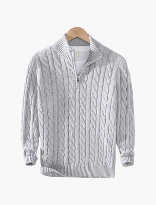 Cable Knit Half-Zip Jumper – Light Grey