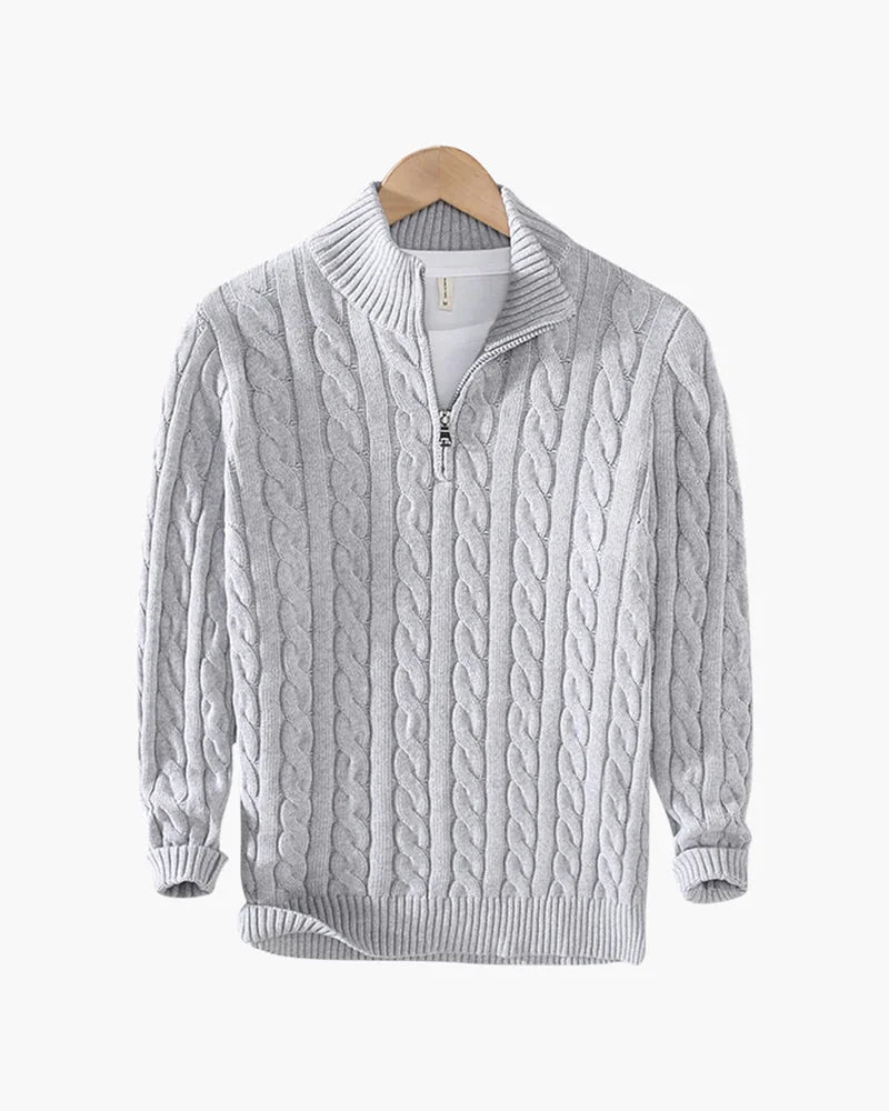Cable Knit Half-Zip Jumper – Light Grey