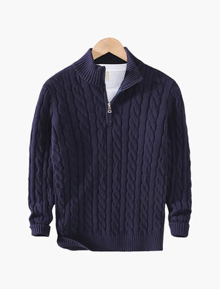 Cable Knit Half-Zip Jumper – Navy