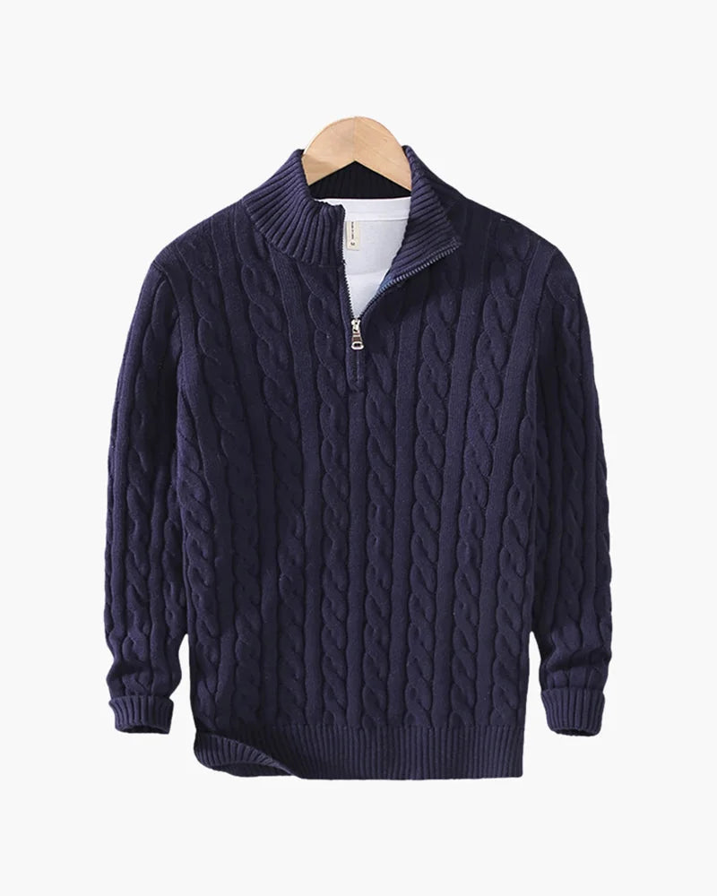 Cable Knit Half-Zip Jumper – Navy