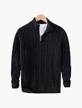 Cable Knit Half-Zip Jumper – Black