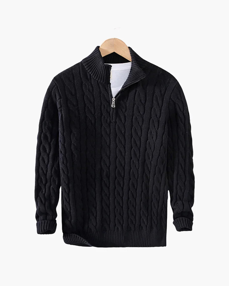 Cable Knit Half-Zip Jumper – Black