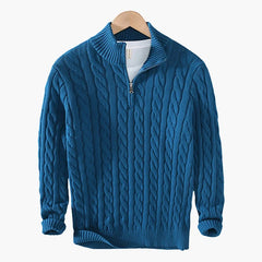 Cable Knit Half-Zip Jumper – Petrol Blue