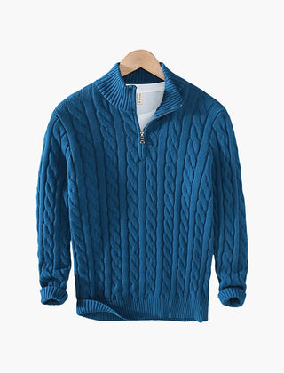 Cable Knit Half-Zip Jumper – Petrol Blue